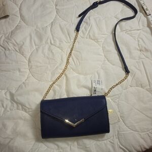 Urban Expressions NWT Navy Vegan Leather Crossbody Bag Gold Chain